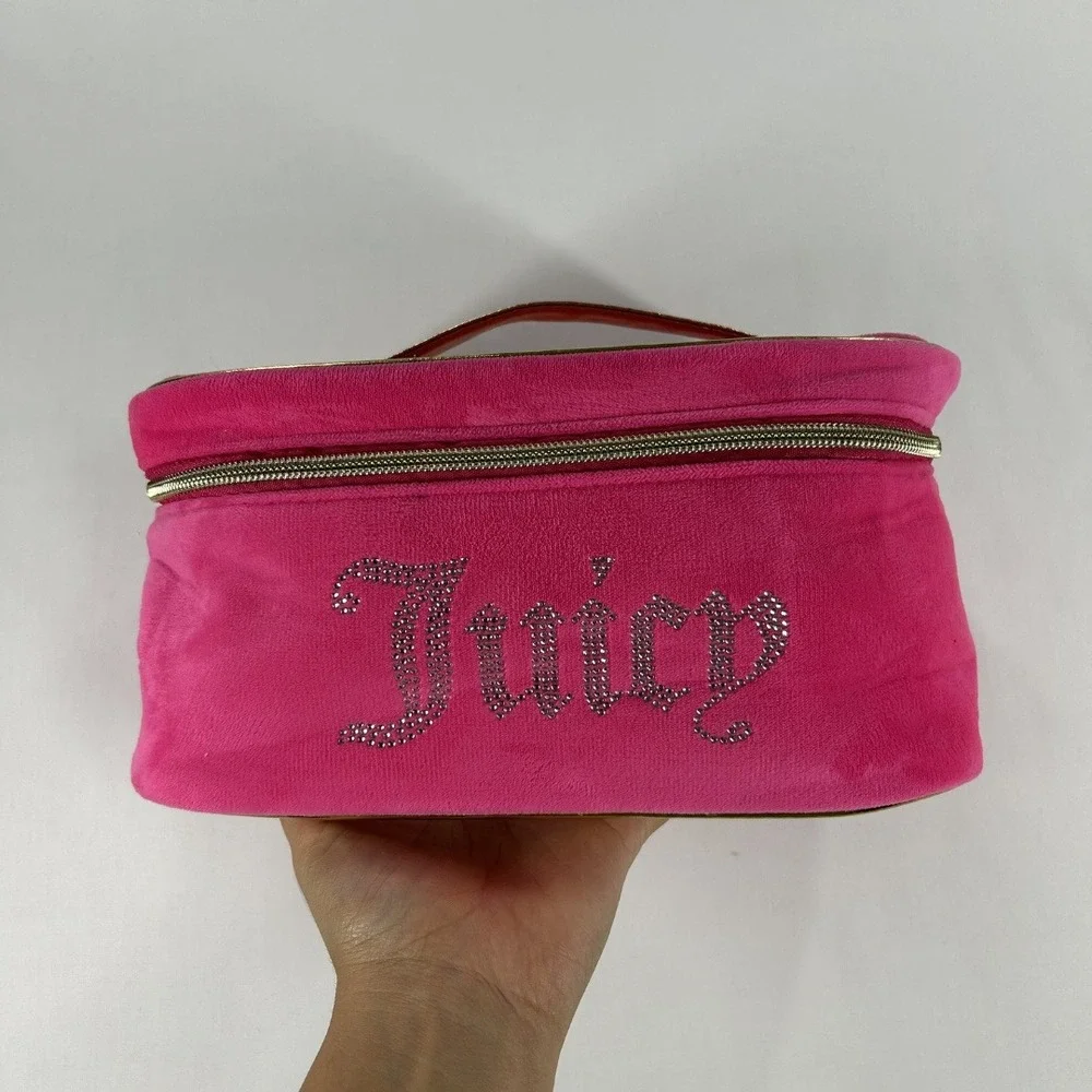 Juicy Couture Vintage Y2K Toiletry Case Rhienstone Pink And Gold Velour